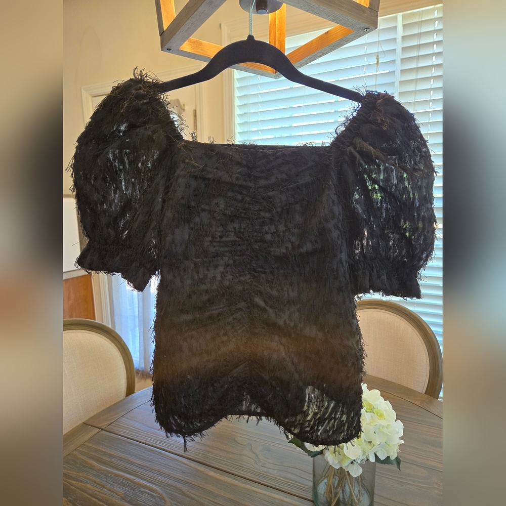 Zara Girl's Black Ruched Top with Fringes